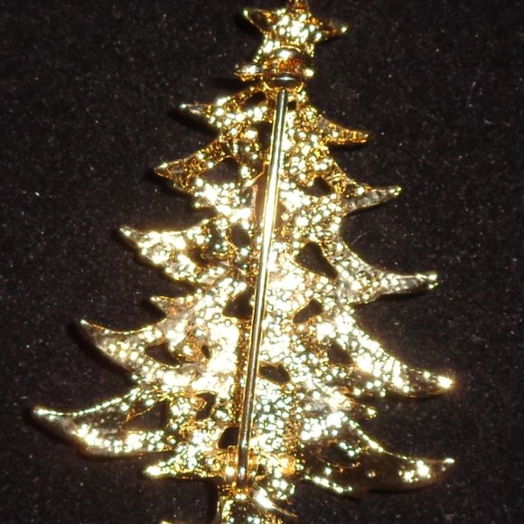 Gold CHRISTMAS TREE PIN with Red & Green CRYSTALS Boxed - Picture 4 of 4